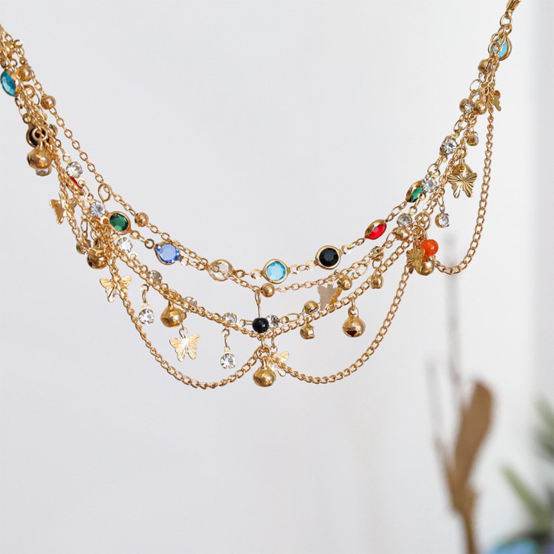 Глезенна гривна, етно стил, сплав, многослойна верижна, форма на звезда, лято 2024