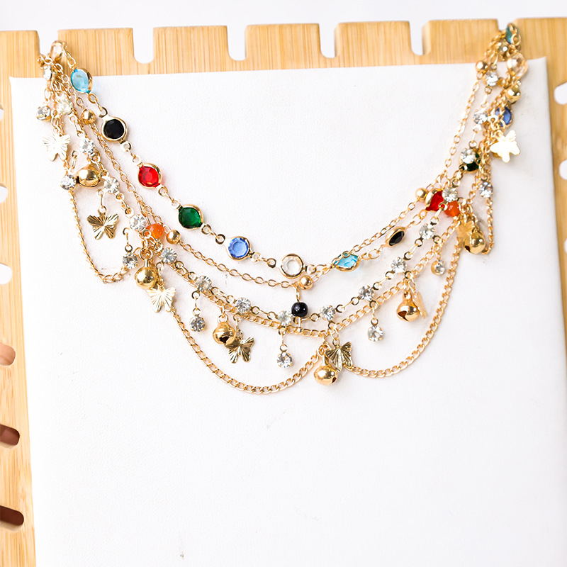 Глезенна гривна, етно стил, сплав, многослойна верижна, форма на звезда, лято 2024