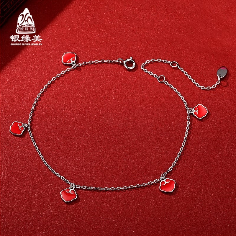 Brățară de gleznă din argint S925 placat cu aur 18K, motiv nor, stil simplu, Silver Edge Beauty