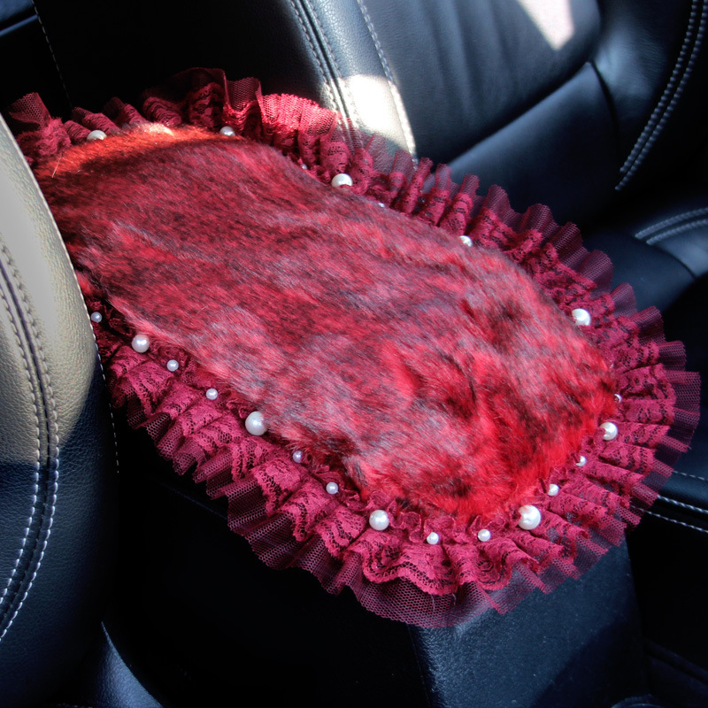 Vika Covoraș pentru cotieră auto din velur, pentru consola centrală, dantelă lucrată manual