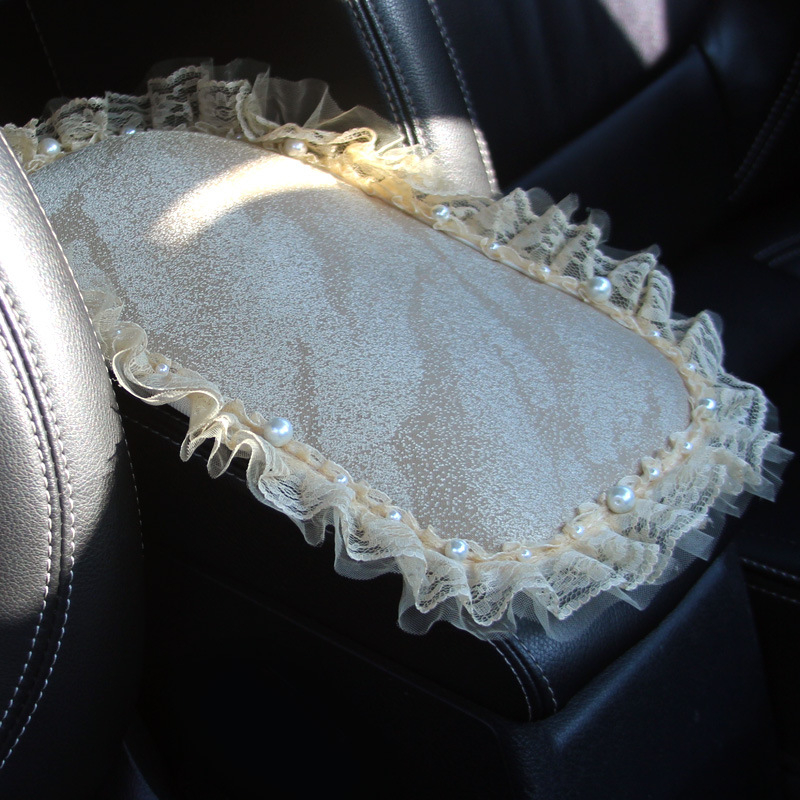 Vika Covoraș pentru cotieră auto din velur, pentru consola centrală, dantelă lucrată manual
