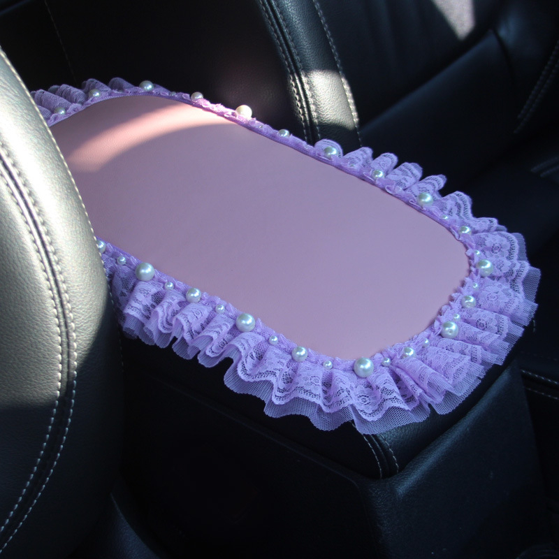 Vika Covoraș pentru cotieră auto din velur, pentru consola centrală, dantelă lucrată manual