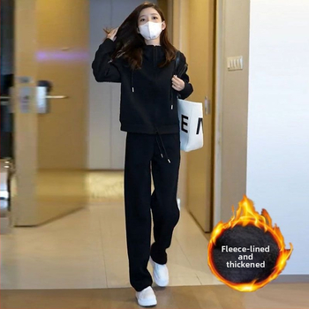 Costum sport cu două piese, stil koreano-japonez lejer, top cu mâneci lungi și pantaloni, țesătură PVC sub 30%