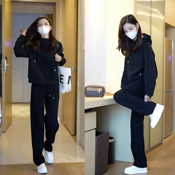 Costum sport cu două piese, stil koreano-japonez lejer, top cu mâneci lungi și pantaloni, țesătură PVC sub 30%