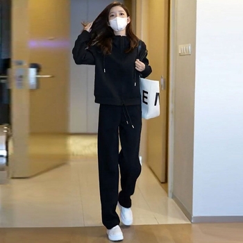 Costum sport cu două piese, stil koreano-japonez lejer, top cu mâneci lungi și pantaloni, țesătură PVC sub 30%