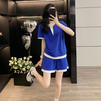 Set sportiv din două piese din bumbac pentru femei, vara 2025, pantaloni 3/4, mâneci Raglan, stil casual urban