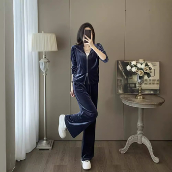 Set din catifea în două piese cu top cardigan, model solid, țesătură viscose-spandex, tehnică colaj, toamnă 2025