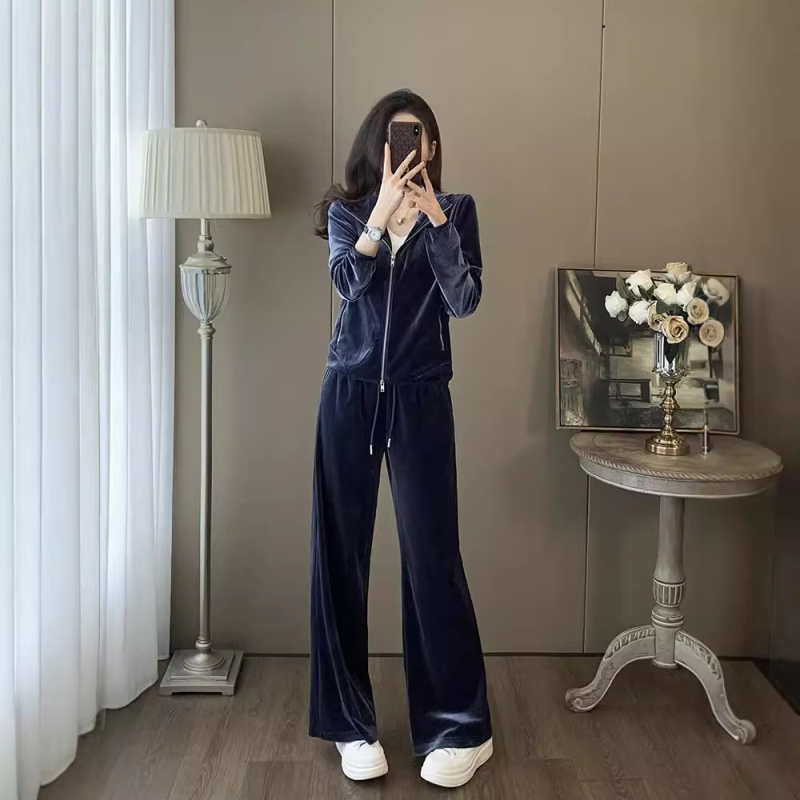 Set din catifea în două piese cu top cardigan, model solid, țesătură viscose-spandex, tehnică colaj, toamnă 2025