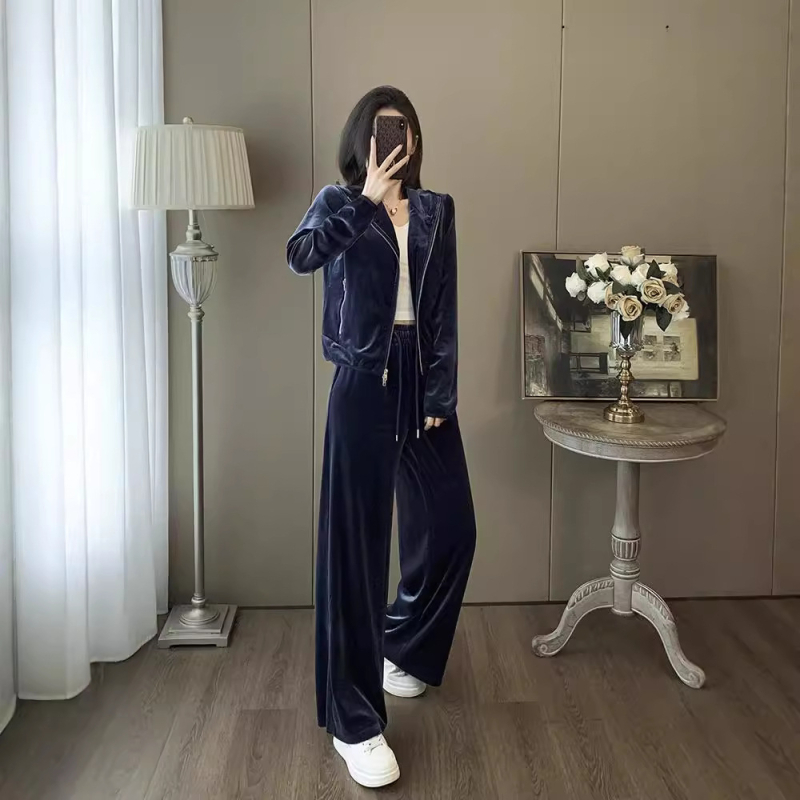 Set din catifea în două piese cu top cardigan, model solid, țesătură viscose-spandex, tehnică colaj, toamnă 2025