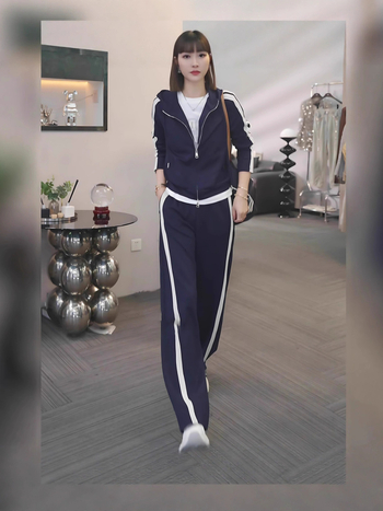 Set sport din două piese pentru alergare - model color-matching, mâneci lungi, amestec bumbac-poliester, stil japonez-coreean casual, toamnă 2025