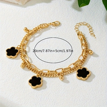 Brățară de gleznă cu strat dublu și petale 3D de floare, metal, stil coreean, unisex