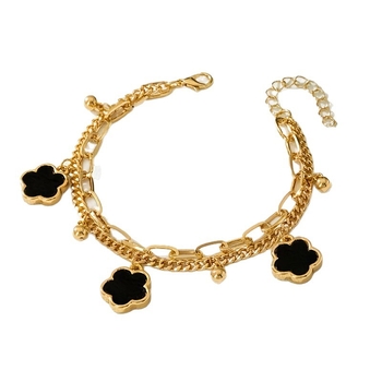 Brățară de gleznă cu strat dublu și petale 3D de floare, metal, stil coreean, unisex