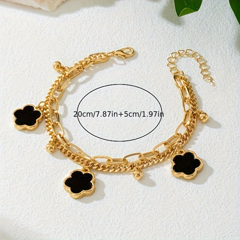 Brățară de gleznă cu strat dublu și petale 3D de floare, metal, stil coreean, unisex