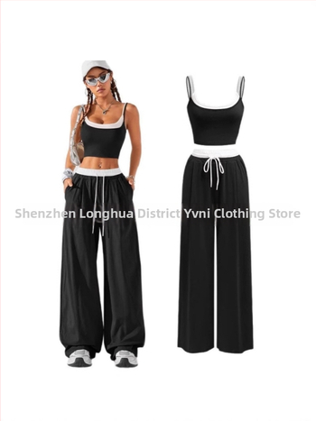 Set damă: top fără mâneci și vestă cu pantaloni cargo talie înaltă, color block, poliester 95%+, Primăvara 2025