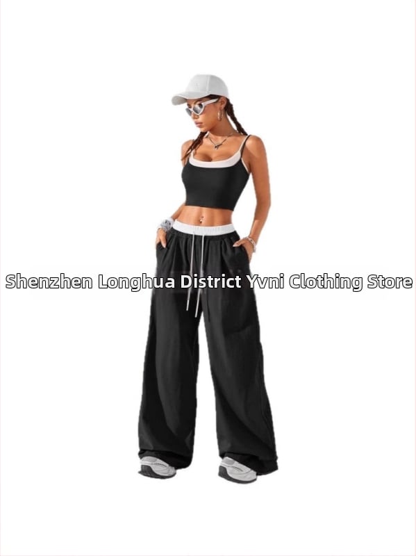 Set damă: top fără mâneci și vestă cu pantaloni cargo talie înaltă, color block, poliester 95%+, Primăvara 2025