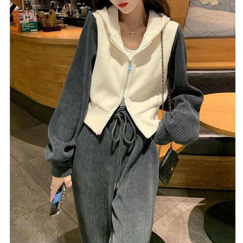 Set sportiv pentru femei din două părți – stil coreean, croială lejeră, stil urban, mâneci lungi