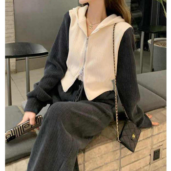 Set sportiv pentru femei din două părți – stil coreean, croială lejeră, stil urban, mâneci lungi