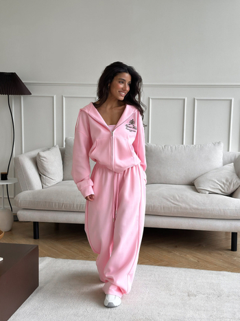 Set two-piece cu hanorac brodat și pantaloni pentru femei - bumbac-poliester, 80–90% bumbac, mâneci lungi, croială lejeră, stil occidental streetwear, toamnă 2025