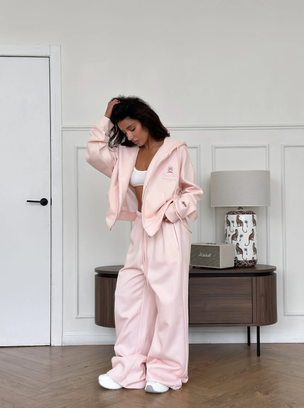 Set two-piece cu hanorac brodat și pantaloni pentru femei - bumbac-poliester, 80–90% bumbac, mâneci lungi, croială lejeră, stil occidental streetwear, toamnă 2025