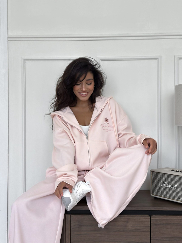 Set two-piece cu hanorac brodat și pantaloni pentru femei - bumbac-poliester, 80–90% bumbac, mâneci lungi, croială lejeră, stil occidental streetwear, toamnă 2025