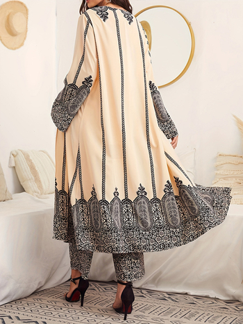 Set sacou și pantaloni cu imprimeu geometric, poliester, fără guler, stil street hipster