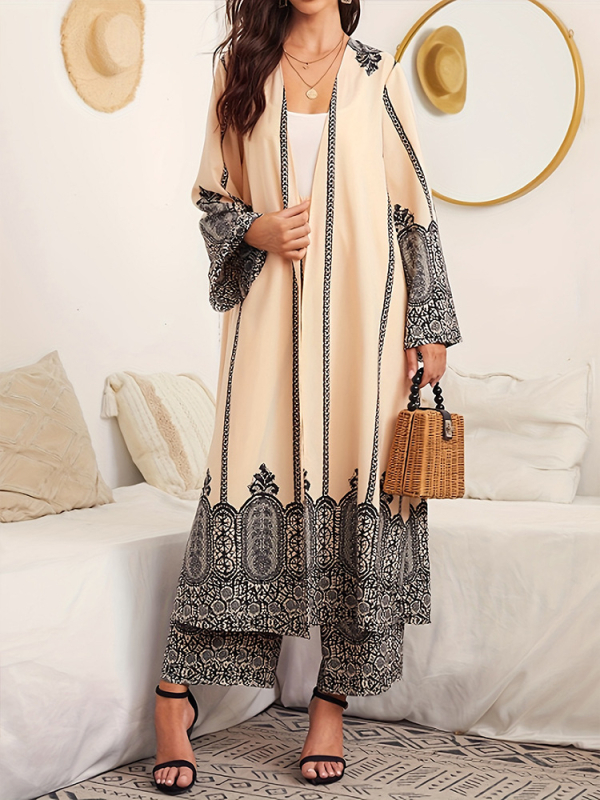 Set sacou și pantaloni cu imprimeu geometric, poliester, fără guler, stil street hipster