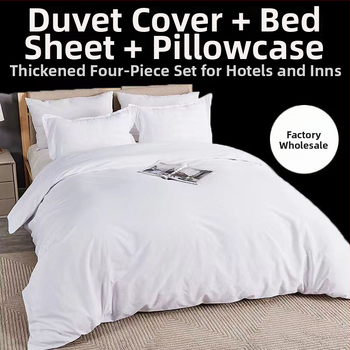 Set de lenjerie hotelier, patru piese – model solid, poliester, imprimare reactive și vopsire, stil hotelier