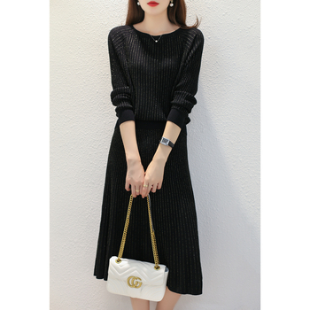 Jingzhou Две части: плетена рокля и костюм с пола за жени — принт модел, колажни шевове, полиестер/акрил тъкани