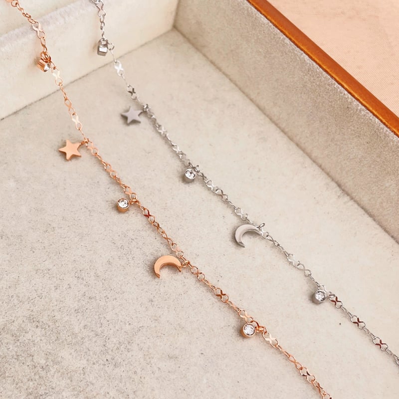 Brățară de gleznă elegantă cu motiv Zeița Lunii și Stea, oțel titan, fără încrustații