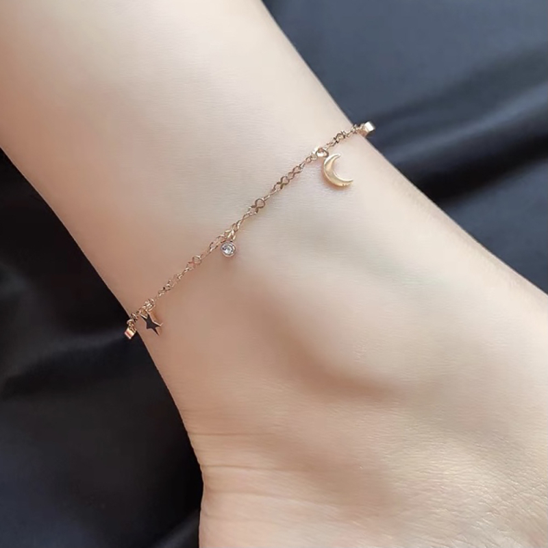 Елегантна глезенна гривна с мотив Луна Богиня и звезда, титаниева стомана, без камъни