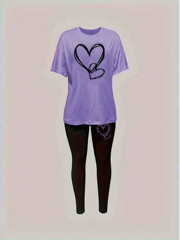 Дамски панталонен костюм от полиестер с млечна коприна, принт, ръкав 3/4, урбан стил - лято 2025