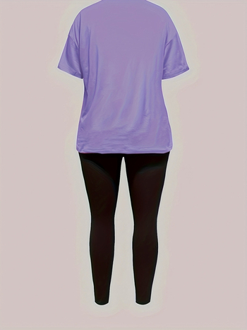 Дамски панталонен костюм от полиестер с млечна коприна, принт, ръкав 3/4, урбан стил - лято 2025