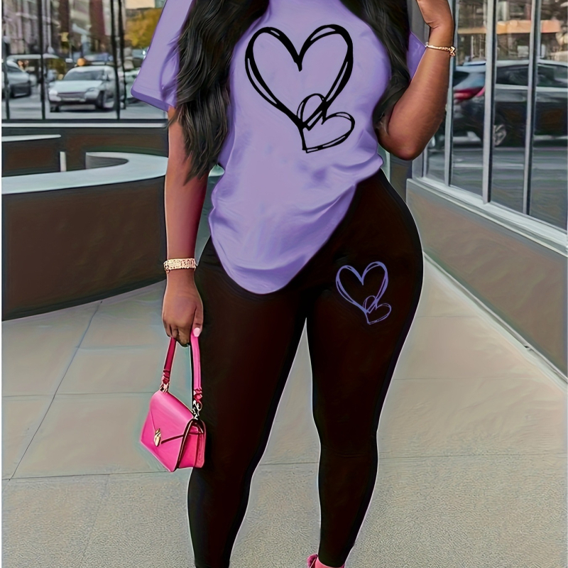 Дамски панталонен костюм от полиестер с млечна коприна, принт, ръкав 3/4, урбан стил - лято 2025