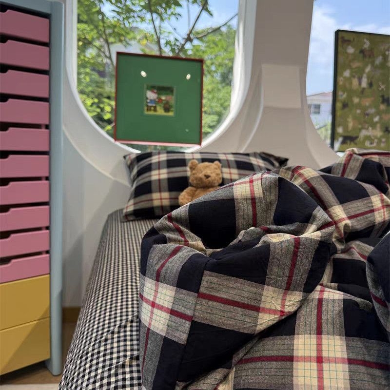 Set husă de cuvertură cu dungi, bumbac 100% Twill, stil simplu, vopsire reactivă