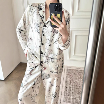 Костюм с панталони – 3D флорален принт, плат Tencel и полиестер, дълги ръкави, лято 2025