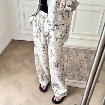 Костюм с панталони – 3D флорален принт, плат Tencel и полиестер, дълги ръкави, лято 2025