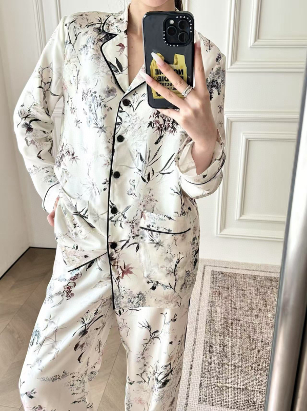 Костюм с панталони – 3D флорален принт, плат Tencel и полиестер, дълги ръкави, лято 2025