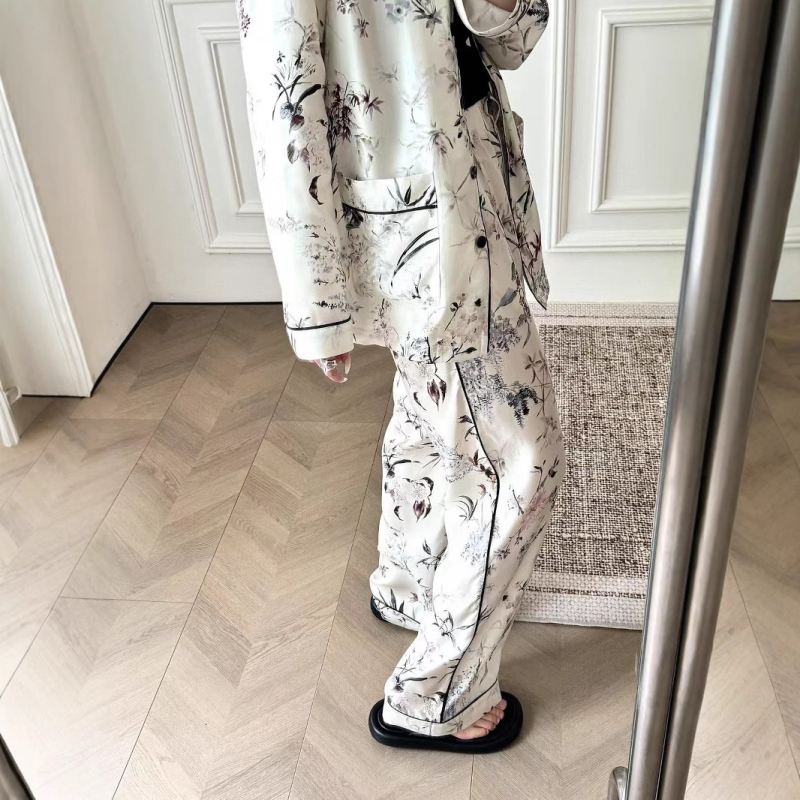 Костюм с панталони – 3D флорален принт, плат Tencel и полиестер, дълги ръкави, лято 2025