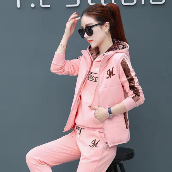 Set sportiv casual pentru femei cu glugă, trei piese, mâneci lungi, material PVC, toamnă 2025, stil Royal Sister