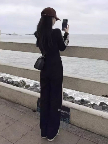 Costum-pantalon pentru femei, în stil coreean, croială lejeră, stil Royal Sister, primăvara 2025, mâneci lungi, pantaloni 3/4