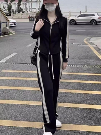 Costum-pantalon pentru femei, în stil coreean, croială lejeră, stil Royal Sister, primăvara 2025, mâneci lungi, pantaloni 3/4