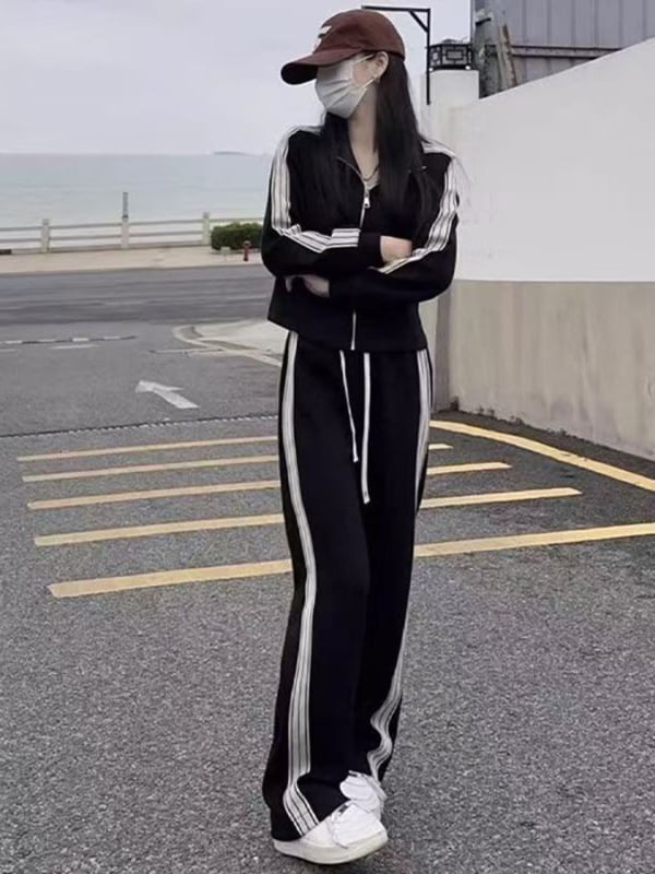 Costum-pantalon pentru femei, în stil coreean, croială lejeră, stil Royal Sister, primăvara 2025, mâneci lungi, pantaloni 3/4