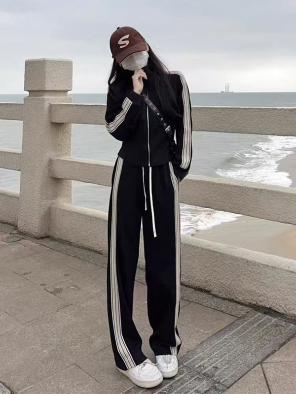 Costum-pantalon pentru femei, în stil coreean, croială lejeră, stil Royal Sister, primăvara 2025, mâneci lungi, pantaloni 3/4