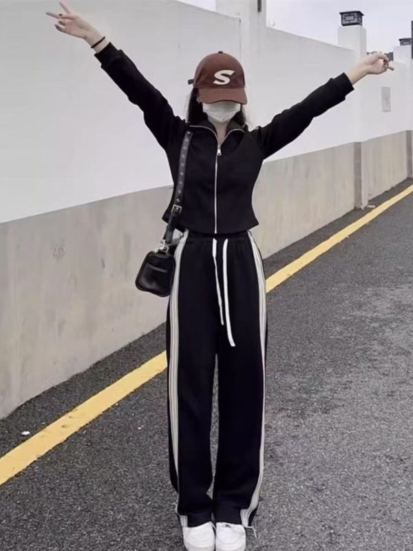 Costum-pantalon pentru femei, în stil coreean, croială lejeră, stil Royal Sister, primăvara 2025, mâneci lungi, pantaloni 3/4