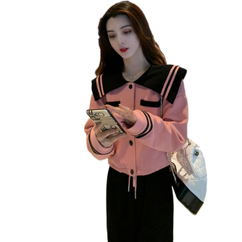 Set din două piese din velur în stil tweed pentru femei, top cu mânecă lungă și pantaloni largi, model solid, țesătură poliester ≥95%, țesut, iarna 2024