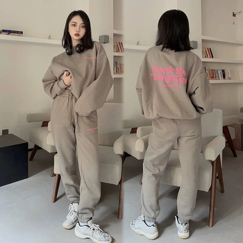 Set casual în stil coreean, două piese, bluză cu mâneci lungi și pantaloni, toamnă 2024, material: bumbac imitatie cu textură solzi de pește