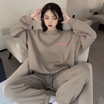 Set casual în stil coreean, două piese, bluză cu mâneci lungi și pantaloni, toamnă 2024, material: bumbac imitatie cu textură solzi de pește