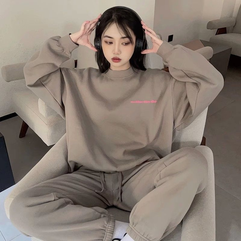 Set casual în stil coreean, două piese, bluză cu mâneci lungi și pantaloni, toamnă 2024, material: bumbac imitatie cu textură solzi de pește