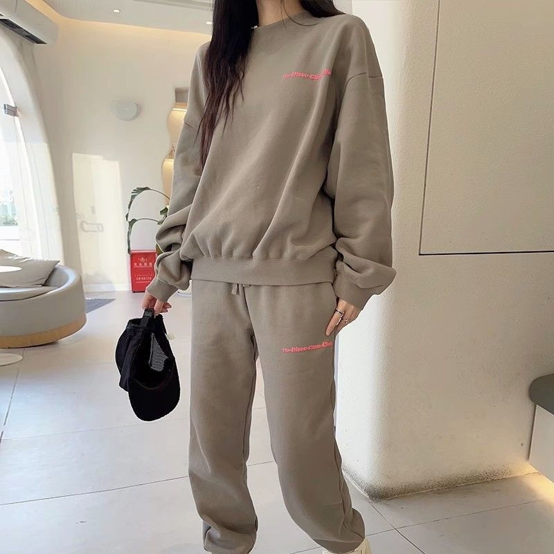 Set casual în stil coreean, două piese, bluză cu mâneci lungi și pantaloni, toamnă 2024, material: bumbac imitatie cu textură solzi de pește