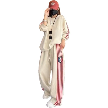 Set feminin din două piese, casual sport: hanorac lejer cu mâneci lungi și pantaloni cu croi larg, poliester, toamnă 2025, stil japonez-coreean casual